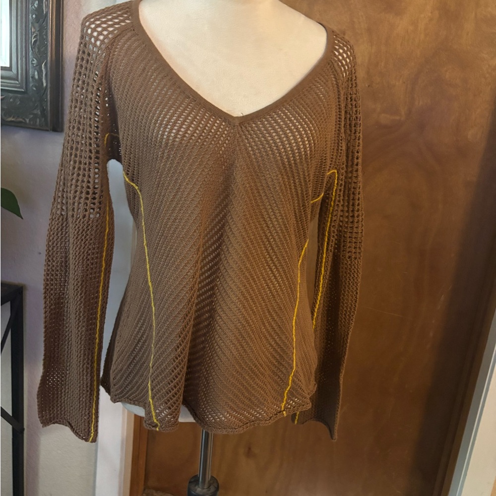 Brown Knit V-Neck Sweater